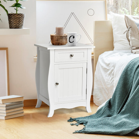 Costway Wooden Accent End Table with Drawer Storage Cabinet Nightstand-White LuxuryLifeWay Online Store