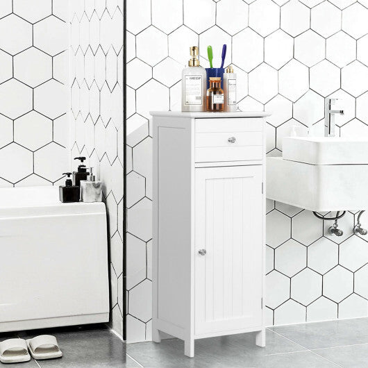 Costway Wooden Bathroom Floor Storage Cabinet with Drawer and Shelf LuxuryLifeWay Online Store