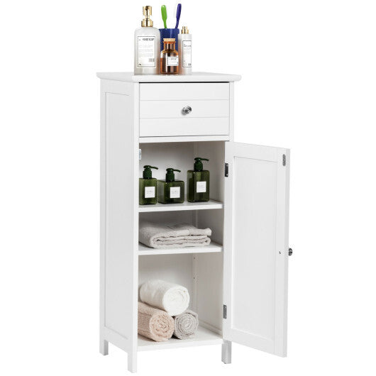 Costway Wooden Bathroom Floor Storage Cabinet with Drawer and Shelf LuxuryLifeWay Online Store