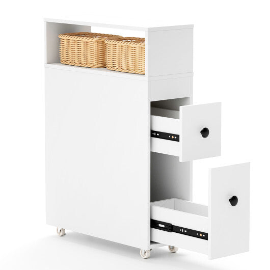 Costway Slim Bathroom Cabinet Wooden Toilet Organizer with Deep Slide Out Drawers LuxuryLifeWay Online Store
