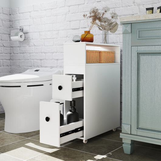 Costway Slim Bathroom Cabinet Wooden Toilet Organizer with Deep Slide Out Drawers LuxuryLifeWay Online Store