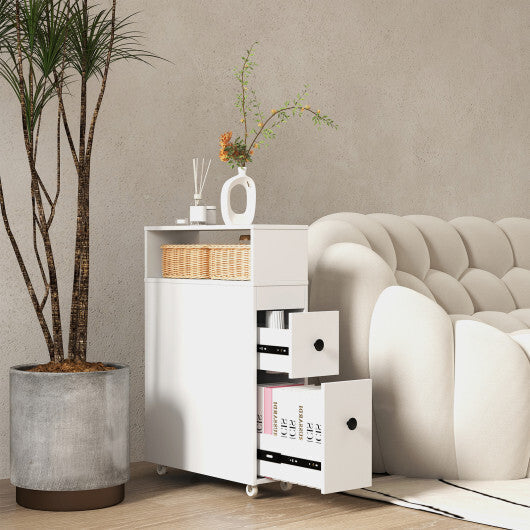 Costway Slim Bathroom Cabinet Wooden Toilet Organizer with Deep Slide Out Drawers LuxuryLifeWay Online Store
