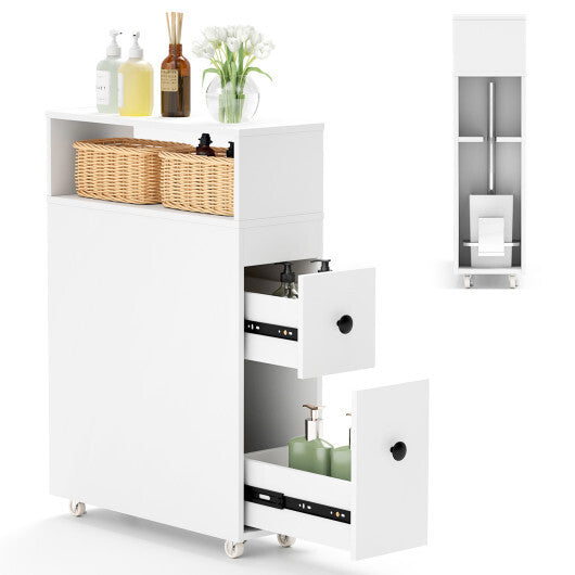 Costway Slim Bathroom Cabinet Wooden Toilet Organizer with Deep Slide Out Drawers LuxuryLifeWay Online Store