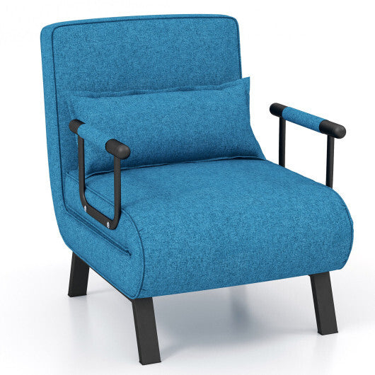Costway Folding 6 Position Convertible Sleeper Bed Armchair Lounge Couch with Pillow-Blue LuxuryLifeWay Online Store