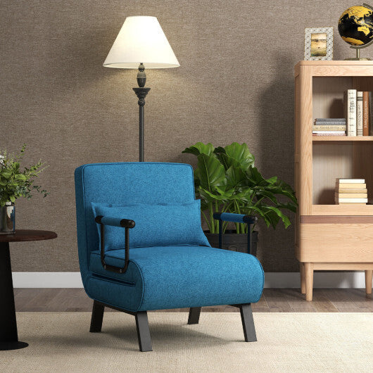 Costway Folding 6 Position Convertible Sleeper Bed Armchair Lounge Couch with Pillow-Blue LuxuryLifeWay Online Store