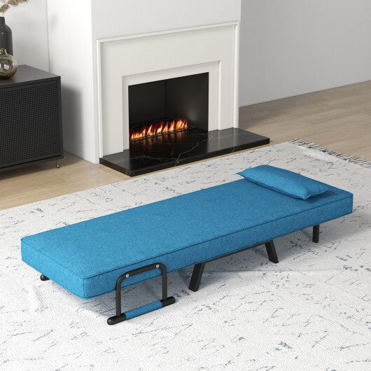 Costway Folding 6 Position Convertible Sleeper Bed Armchair Lounge Couch with Pillow-Blue LuxuryLifeWay Online Store