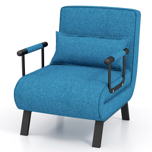 Costway Folding 6 Position Convertible Sleeper Bed Armchair Lounge Couch with Pillow-Blue LuxuryLifeWay Online Store