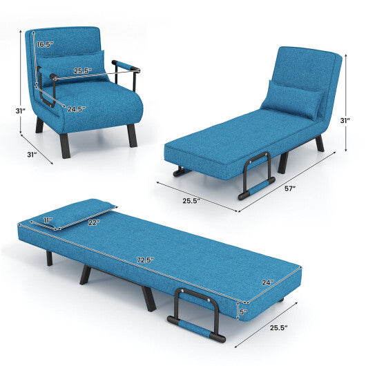 Costway Folding 6 Position Convertible Sleeper Bed Armchair Lounge Couch with Pillow-Blue LuxuryLifeWay Online Store