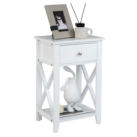 Costway Storage End Bedside Drawer Nightstand w/ Bottom Shelf-White LuxuryLifeWay Online Store