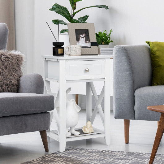 Costway Storage End Bedside Drawer Nightstand w/ Bottom Shelf-White LuxuryLifeWay Online Store