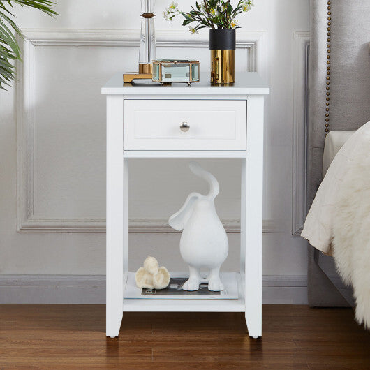 Costway Storage End Bedside Drawer Nightstand w/ Bottom Shelf-White LuxuryLifeWay Online Store