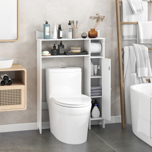 Costway Wood Over the Toilet Bathroom Space Saver with Paper Holder and Shelf-White LuxuryLifeWay Online Store