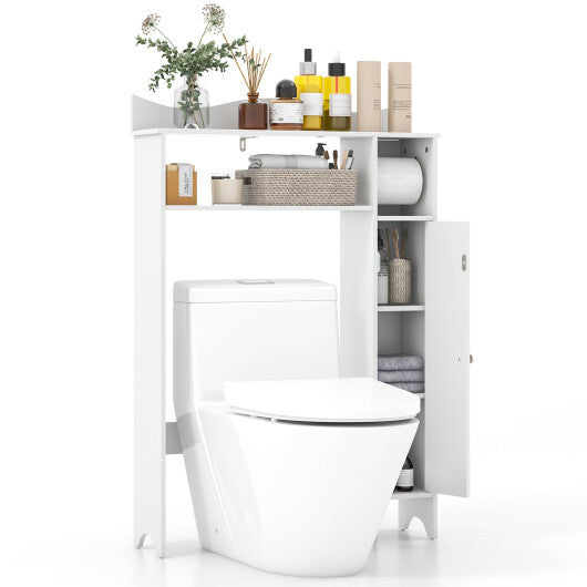 Costway Wood Over the Toilet Bathroom Space Saver with Paper Holder and Shelf-White LuxuryLifeWay Online Store
