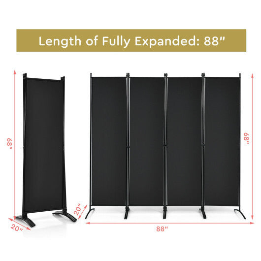 Costway 4-Panel  Room Divider with Steel Frame-Black LuxuryLifeWay Online Store