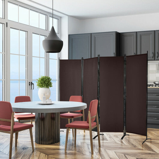 Costway 4-Panel  Room Divider with Steel Frame-Brown LuxuryLifeWay Online Store