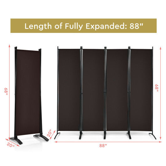 Costway 4-Panel  Room Divider with Steel Frame-Brown LuxuryLifeWay Online Store
