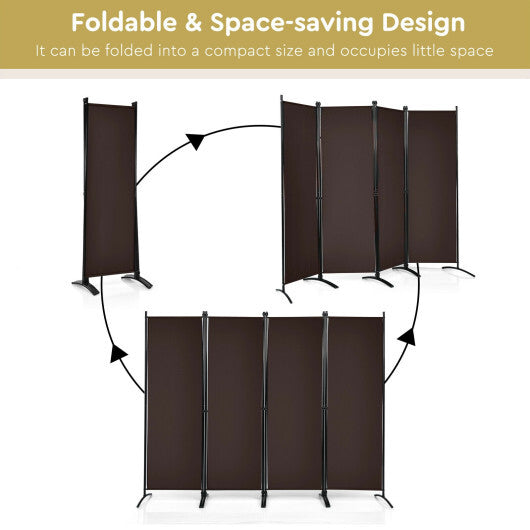 Costway 4-Panel  Room Divider with Steel Frame-Brown LuxuryLifeWay Online Store
