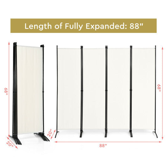 Costway 4-Panel  Room Divider with Steel Frame-White LuxuryLifeWay Online Store