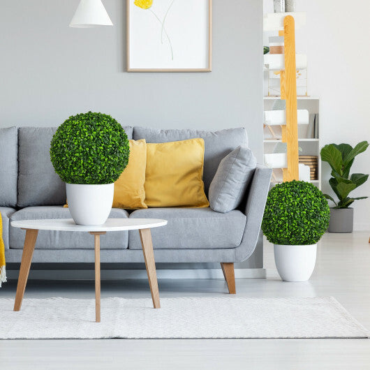 Costway 2 Pieces 15.7 Inch Artificial Boxwood Topiary Ball Tree Set LuxuryLifeWay Online Store