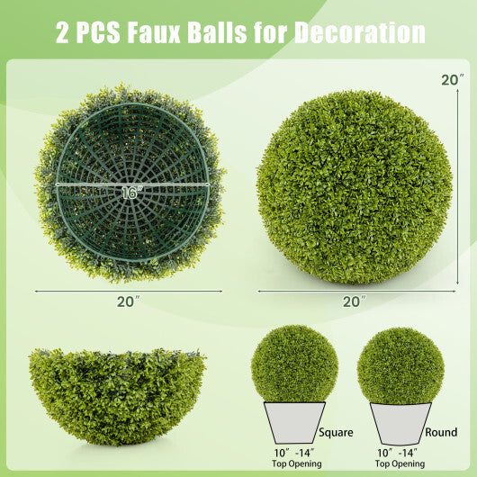 Costway 2 Pieces 20 Inches Artificial Sun-Protective Topiary Spheres for Patio Garden Front Door Balcony Backyard-M LuxuryLifeWay Online Store
