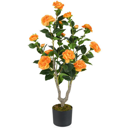 Costway 36 Inch Artificial Camellia Tree with Blooming Flower 1 Pack-Orange LuxuryLifeWay Online Store