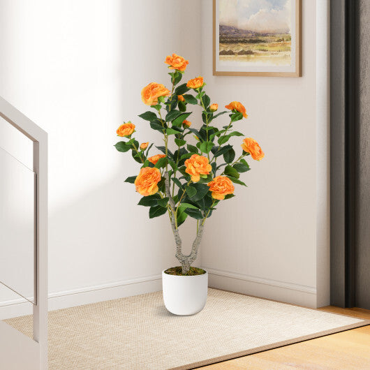 Costway 36 Inch Artificial Camellia Tree with Blooming Flower 1 Pack-Orange LuxuryLifeWay Online Store