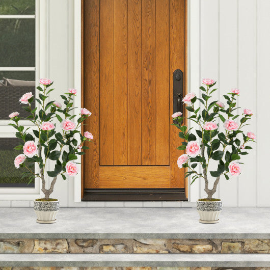 Costway 36 Inch Artificial Camellia Tree with Blooming Flower 2 Pack-Pink LuxuryLifeWay Online Store