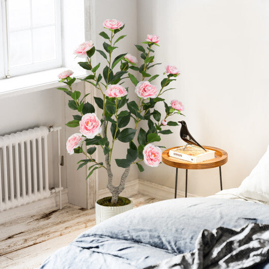 Costway 36 Inch Artificial Camellia Tree with Blooming Flower 2 Pack-Pink LuxuryLifeWay Online Store