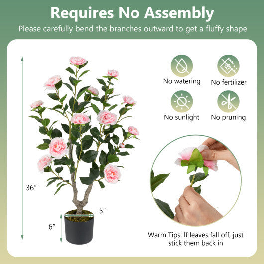Costway 36 Inch Artificial Camellia Tree with Blooming Flower 2 Pack-Pink LuxuryLifeWay Online Store