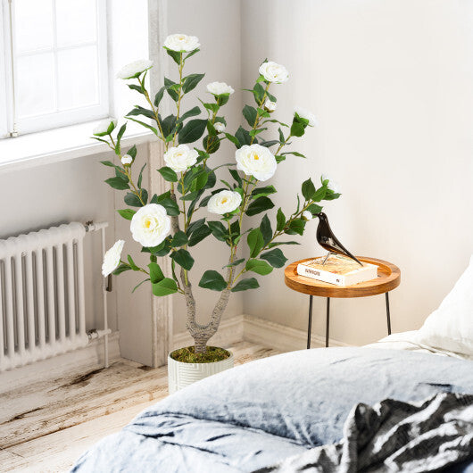 Costway 36 Inch Artificial Camellia Tree with Blooming Flower 1 Pack-White LuxuryLifeWay Online Store
