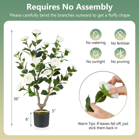 Costway 36 Inch Artificial Camellia Tree with Blooming Flower 1 Pack-White LuxuryLifeWay Online Store