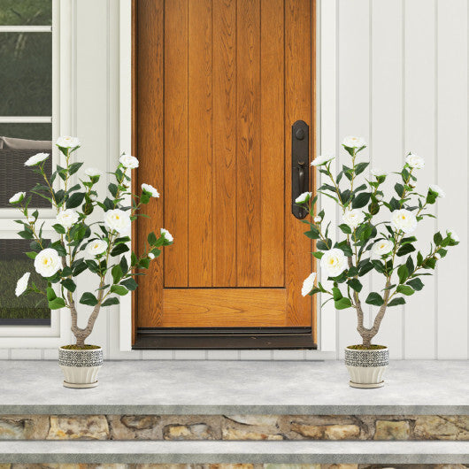 Costway 36 Inch Artificial Camellia Tree with Blooming Flower 2 Pack-White LuxuryLifeWay Online Store