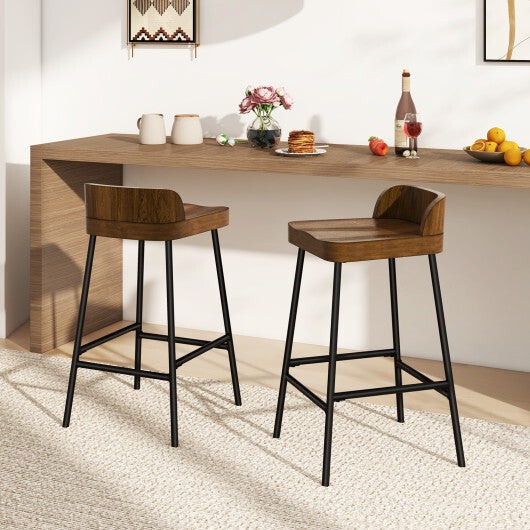 Costway Industrial 24.5 Inches Bar Stool with Backrest and Saddle Seat-Rustic Brown LuxuryLifeWay Online Store