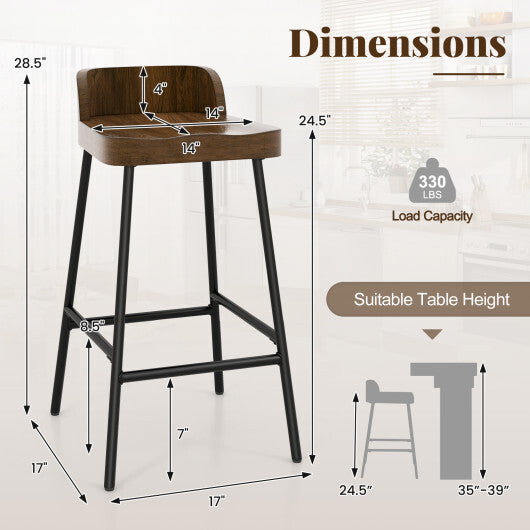 Costway Industrial 24.5 Inches Bar Stool with Backrest and Saddle Seat-Rustic Brown LuxuryLifeWay Online Store