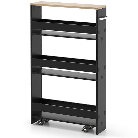 Costway Rolling Kitchen Slim Storage Cart Mobile Shelving Organizer with Handle-Black LuxuryLifeWay Online Store