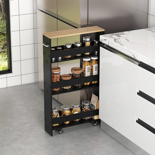 Costway Rolling Kitchen Slim Storage Cart Mobile Shelving Organizer with Handle-Black LuxuryLifeWay Online Store