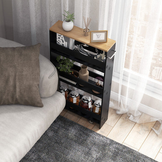 Costway Rolling Kitchen Slim Storage Cart Mobile Shelving Organizer with Handle-Black LuxuryLifeWay Online Store