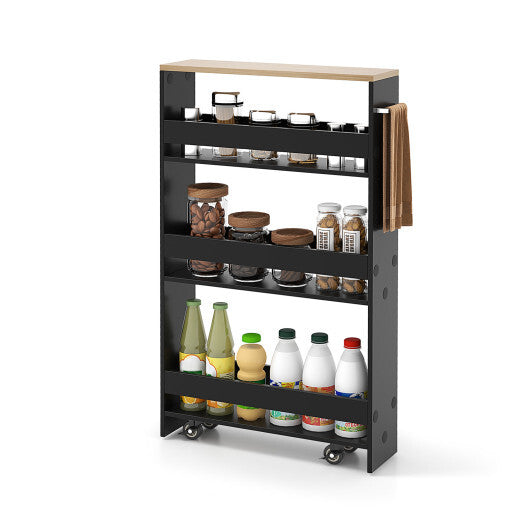 Costway Rolling Kitchen Slim Storage Cart Mobile Shelving Organizer with Handle-Black LuxuryLifeWay Online Store