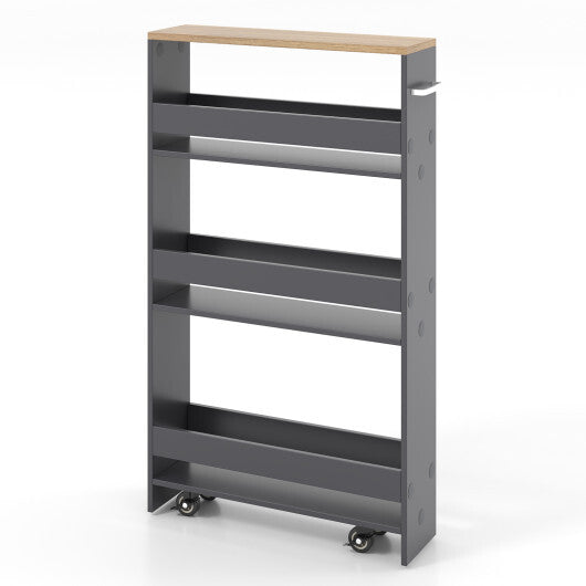Costway Rolling Kitchen Slim Storage Cart Mobile Shelving Organizer with Handle-Gray LuxuryLifeWay Online Store