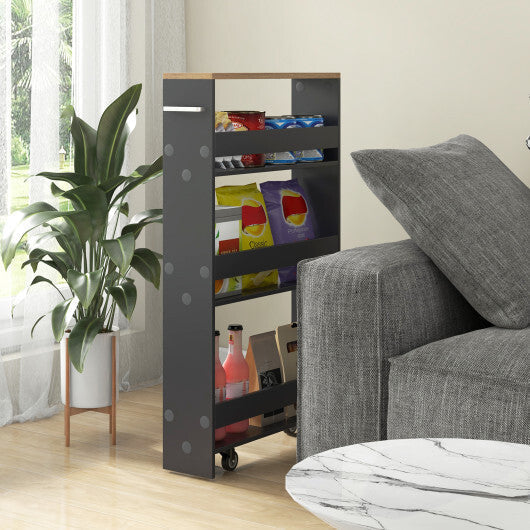 Costway Rolling Kitchen Slim Storage Cart Mobile Shelving Organizer with Handle-Gray LuxuryLifeWay Online Store