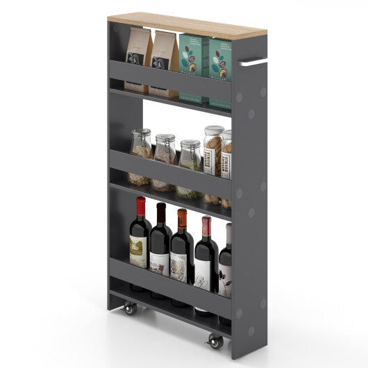 Costway Rolling Kitchen Slim Storage Cart Mobile Shelving Organizer with Handle-Gray LuxuryLifeWay Online Store