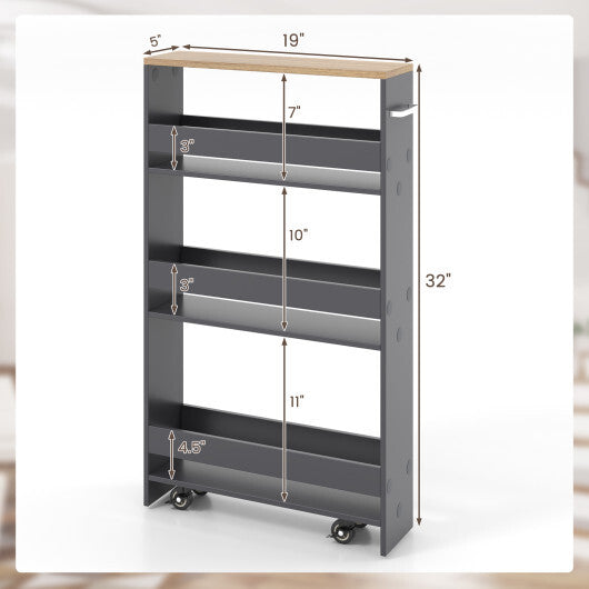 Costway Rolling Kitchen Slim Storage Cart Mobile Shelving Organizer with Handle-Gray LuxuryLifeWay Online Store