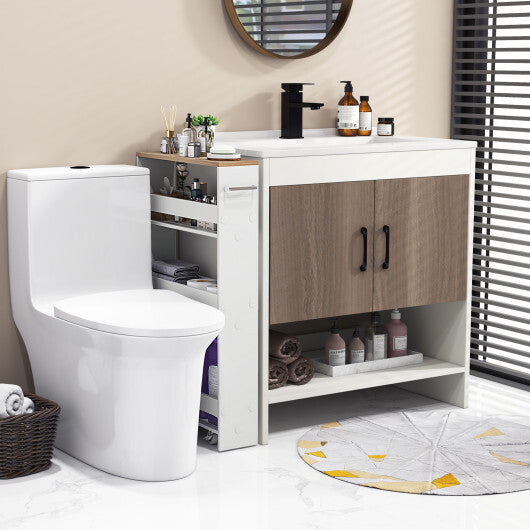 Costway Narrow Mobile Serving Cart with Open Shelves for Kitchen Bathroom Living Room-White LuxuryLifeWay Online Store