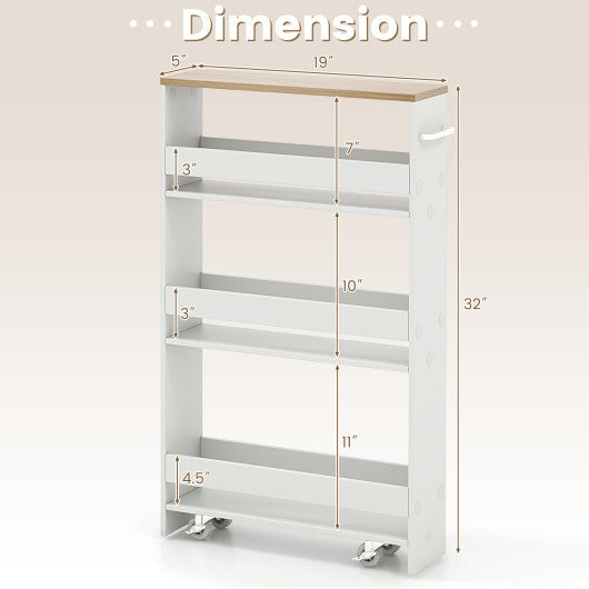 Costway Narrow Mobile Serving Cart with Open Shelves for Kitchen Bathroom Living Room-White LuxuryLifeWay Online Store