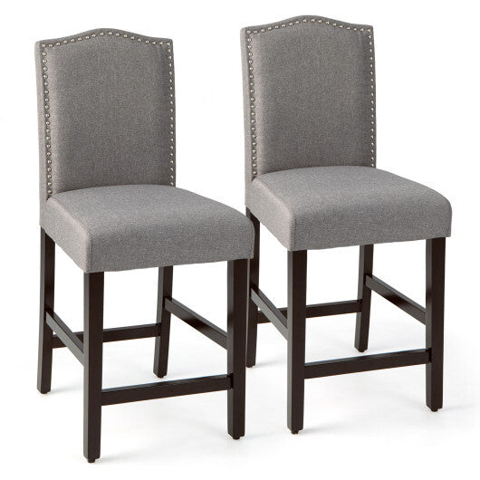 Costway 2 Pcs Fabric Nail Head Counter Height Dining Side Chairs Set-Gray LuxuryLifeWay Online Store