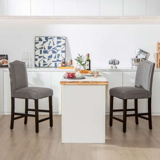 Costway 2 Pcs Fabric Nail Head Counter Height Dining Side Chairs Set-Gray LuxuryLifeWay Online Store