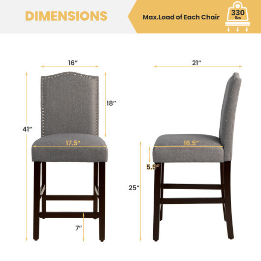 Costway 2 Pcs Fabric Nail Head Counter Height Dining Side Chairs Set-Gray LuxuryLifeWay Online Store