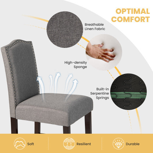Costway 2 Pcs Fabric Nail Head Counter Height Dining Side Chairs Set-Gray LuxuryLifeWay Online Store