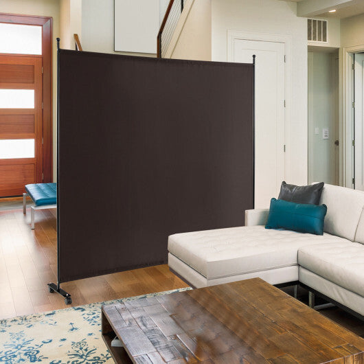 Costway 6 Feet Single Panel Rolling Room Divider with Smooth Wheels-Brown LuxuryLifeWay Online Store