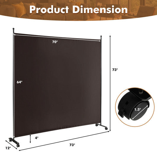 Costway 6 Feet Single Panel Rolling Room Divider with Smooth Wheels-Brown LuxuryLifeWay Online Store